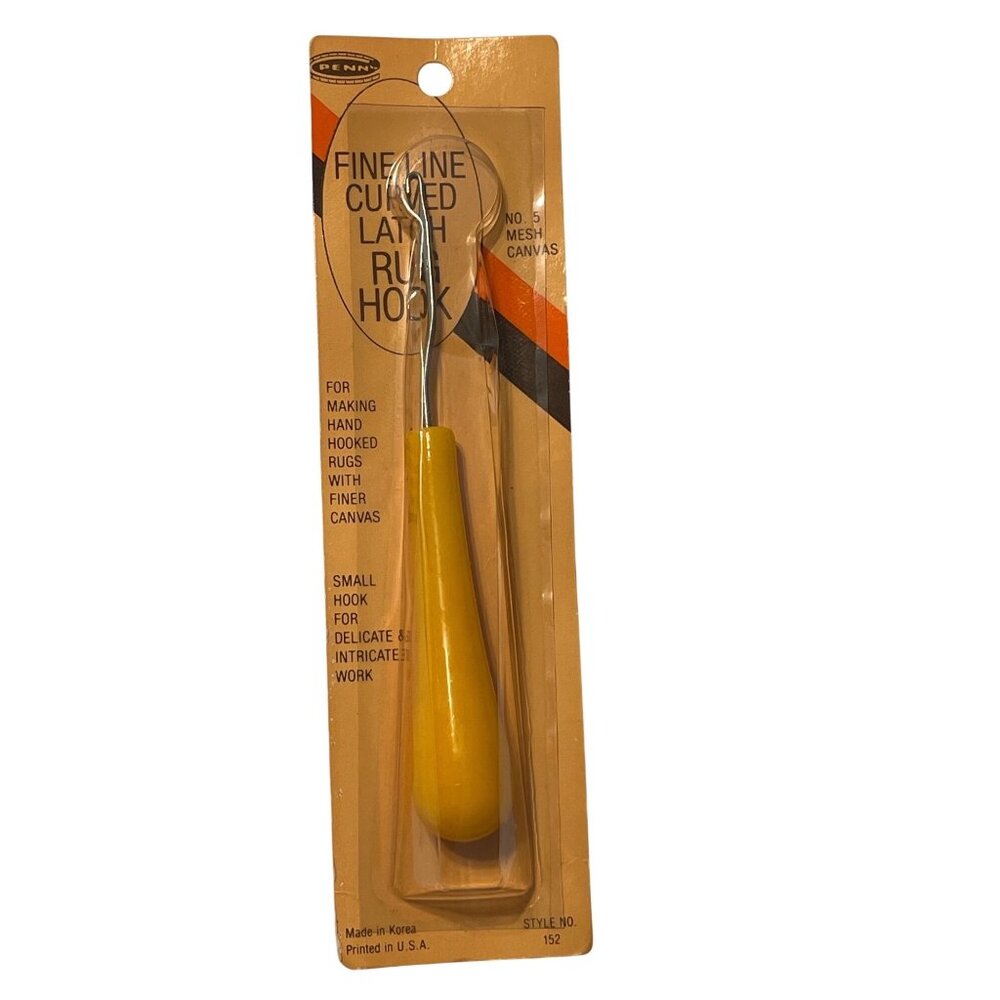 Vintage Yellow Handle Penn Fine Line Curved Latch Rug Hook No.152 Rugs NOS
